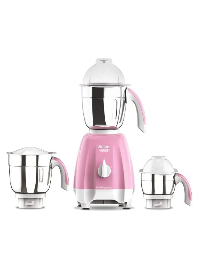 فيديم Vidiem Acrylonitrile Butadiene Styrene Mixer Grinder (Pink) 580 A Vision | Mixer Grinder 650 Watt With 3 Leakproof Jars With Self-Lock For Wet & Dry Spices, Chutneys & Curries | 5 Years Warranty - Image 1